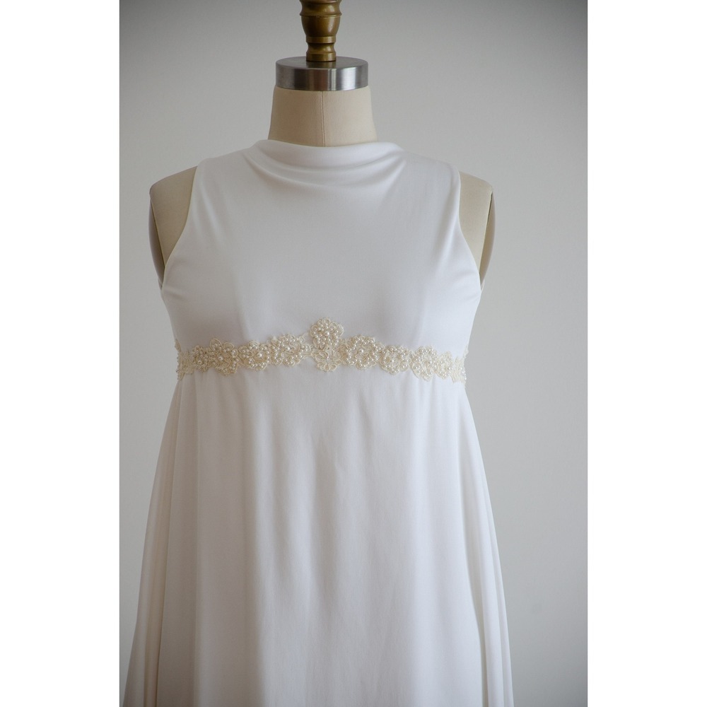 vintage wedding dress 60s Priscilla of Boston sleeveless minimalist white gown - Picture 3 of 10